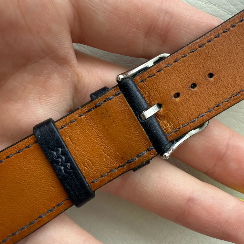 Hermes Navy Single Tour Leather 45mm Apple Watch Band - Picture 8 of 12